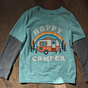 Happy Camper Jumping Beans Kids Shirt - Blue and Gray